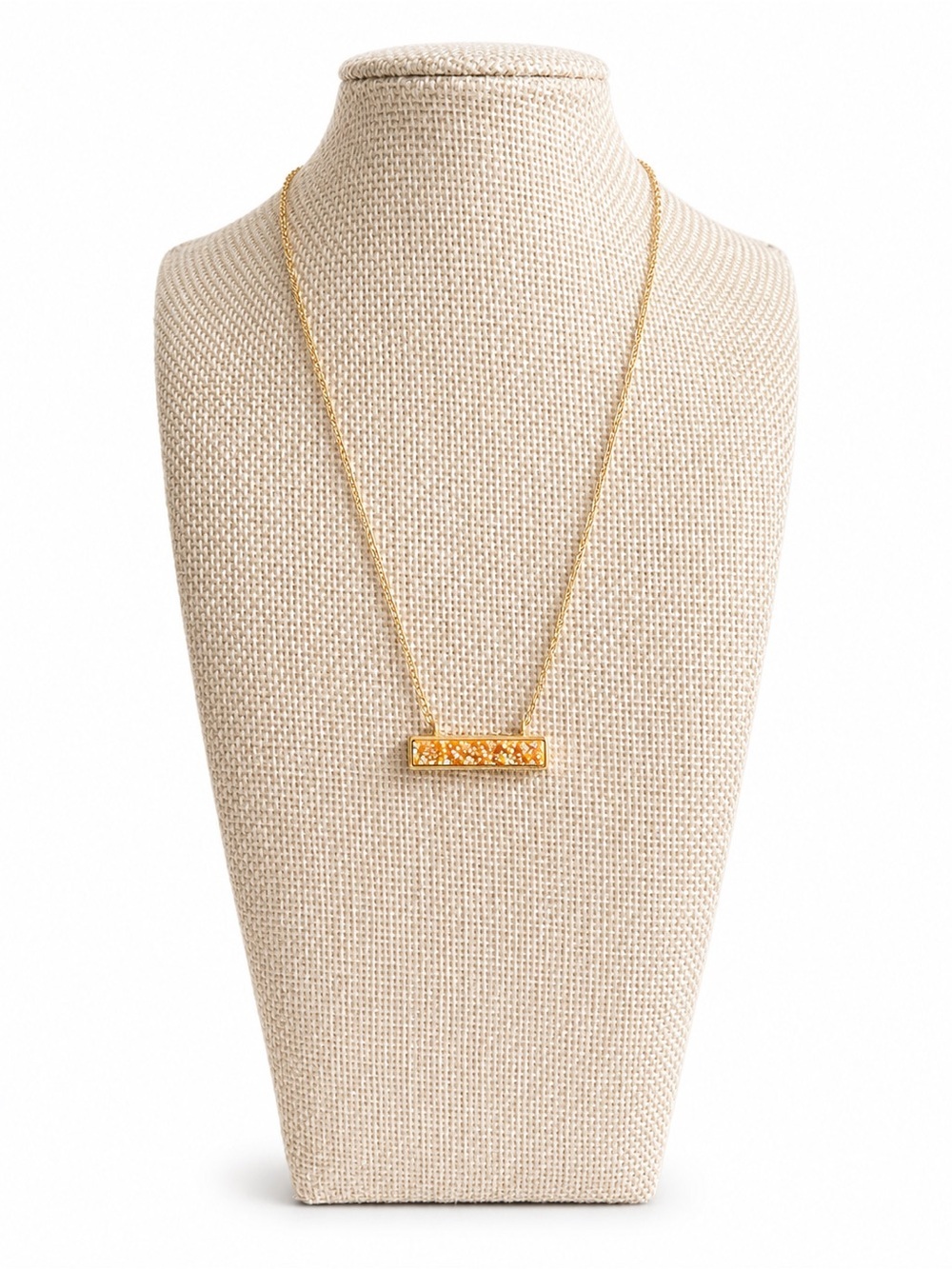 Gold Tone Orange Druzy Bar Pendant Necklace Minimalist Boho Gift NW